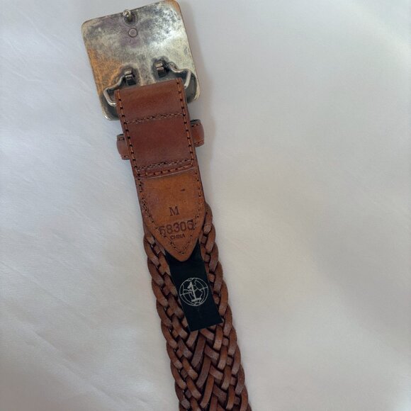 1 World Handmade Braided Leather Belt Brown Silver Square Buckle Size M main image 5